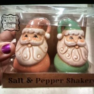 New Johanna Parker Santa Salt and Pepper Shakers - light green and pink